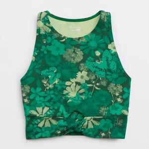 OFFLINE By Aerie Real Me XTRA Twist Crop Tank Top Jade Floral Green Butterfly‎